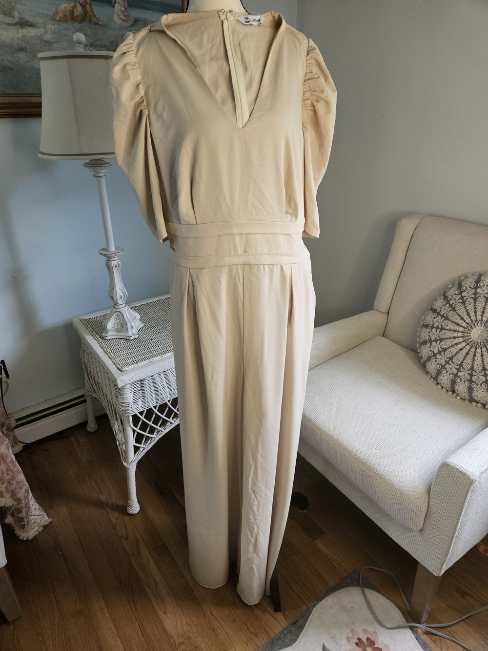 Cupshe Cream Puff-Sleeve Wide-Leg Jumpsuit P-14